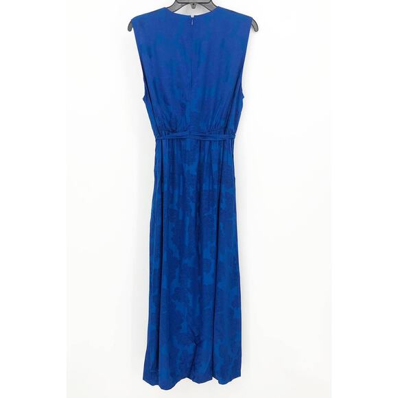 Dyvna Womens Floral Shift Midi Dress Large Cobalt Blue Sleeveless Tie Waist NWT - Picture 7 of 10